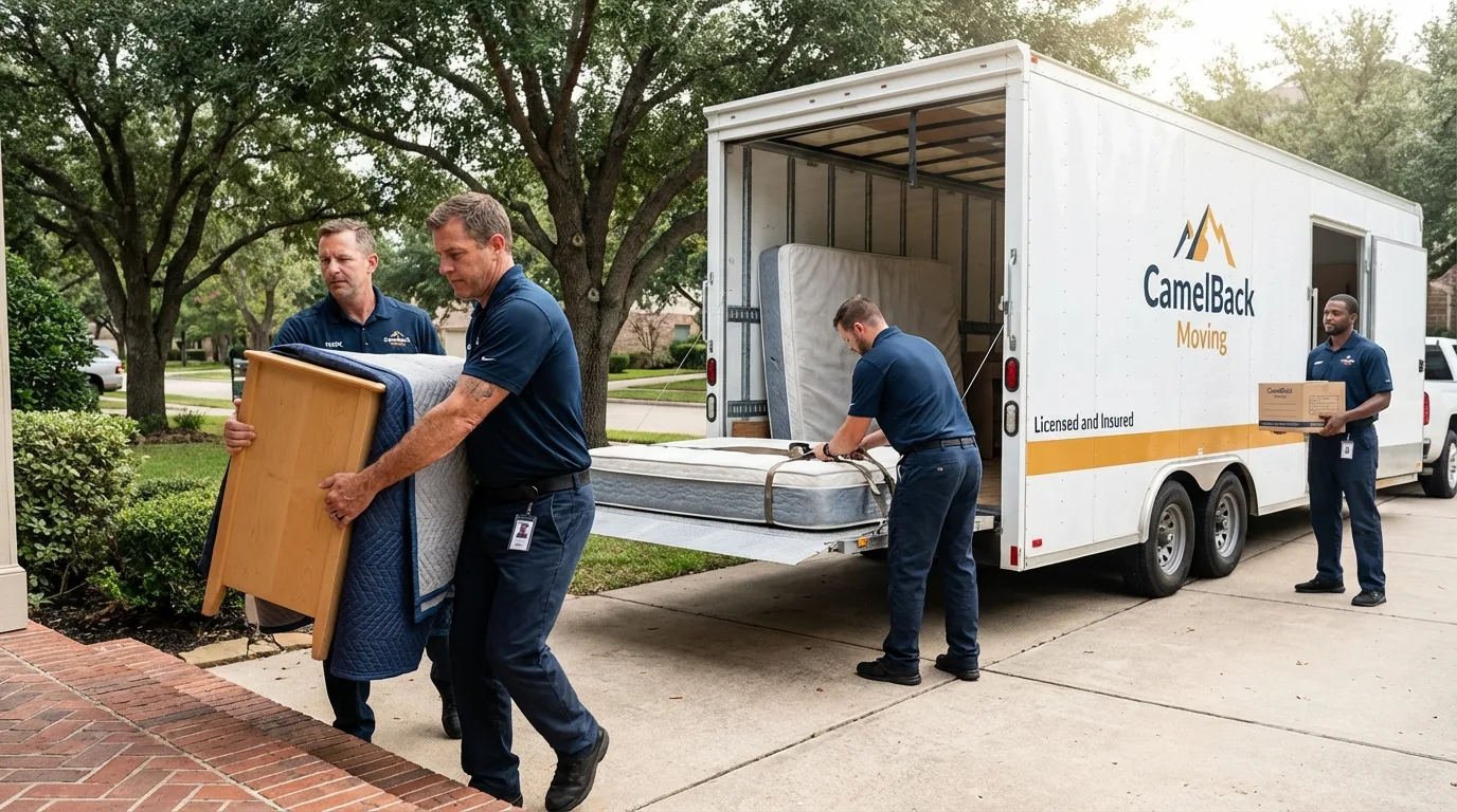 Crew loading residential truck for cross-state move from Kitty Hawk, NC